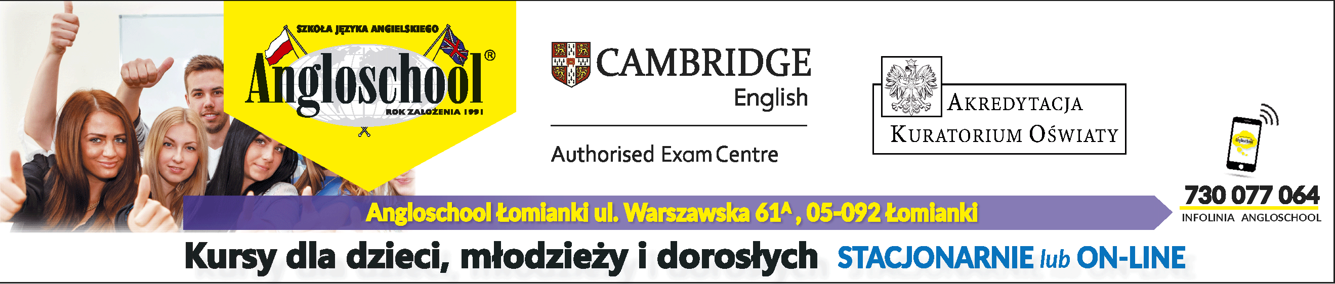 Angloschool Łomianki - Angielski Warszawa dla dzieci, młodzieży i dorosłych, lekcje stacjonarne i Online.
