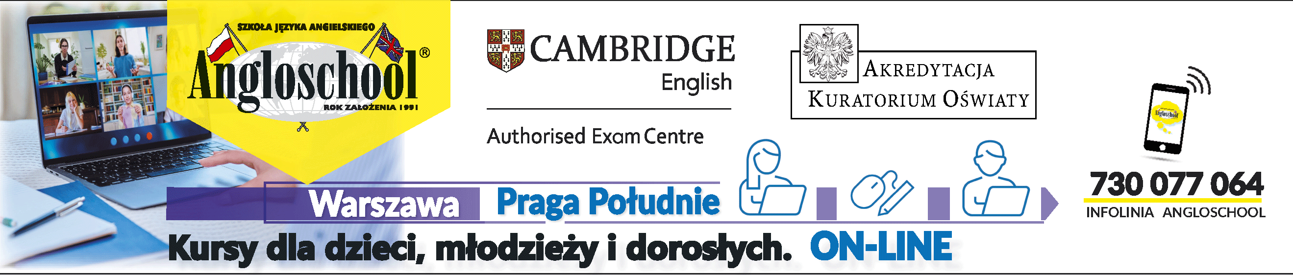 Angloschool Praga Południe - Angielski Warszawa dla dzieci, młodzieży i dorosłych, lekcje stacjonarne i Online.