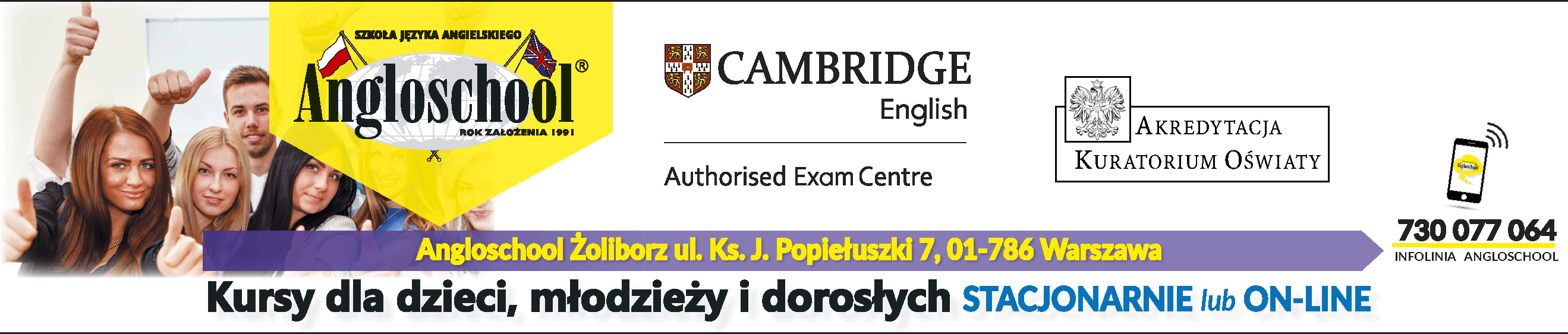 Angloschool Żoliborz - Angielski Warszawa dla dzieci, młodzieży i dorosłych, lekcje stacjonarne i Online.